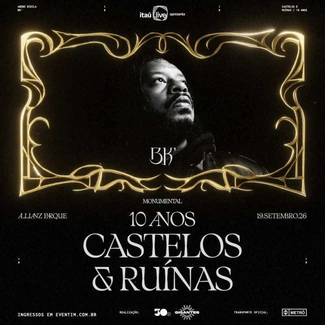 BK' anuncia show de 10 anos de Castelos & Ruínas e se torna o primeiro rapper brasileiro a realizar um show solo no Allianz Parque
