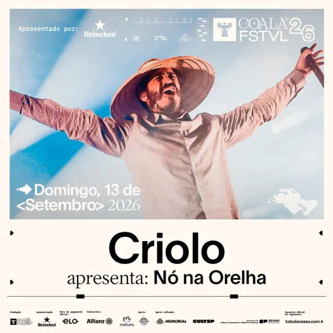 Coala Festival 2026 anuncia show especial de Criolo em comemoração aos 15 anos de “Nó na Orelha”